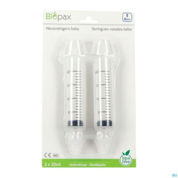 Biopax Seringue Nasale Bebe 4m+ 2x20ml + 2 Embouts