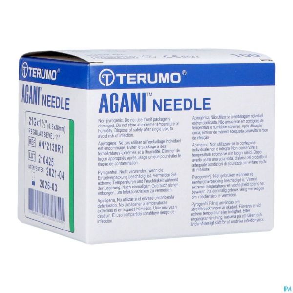 Terumo Aiguille Agani 21g 1 1/2 Rb Vert 100