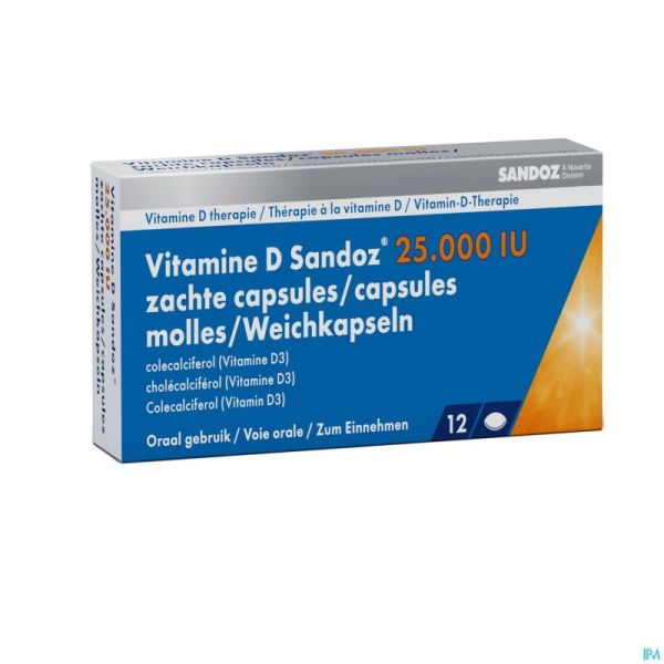 Vitamine D Sandoz 25 000 IU soft caps. 12