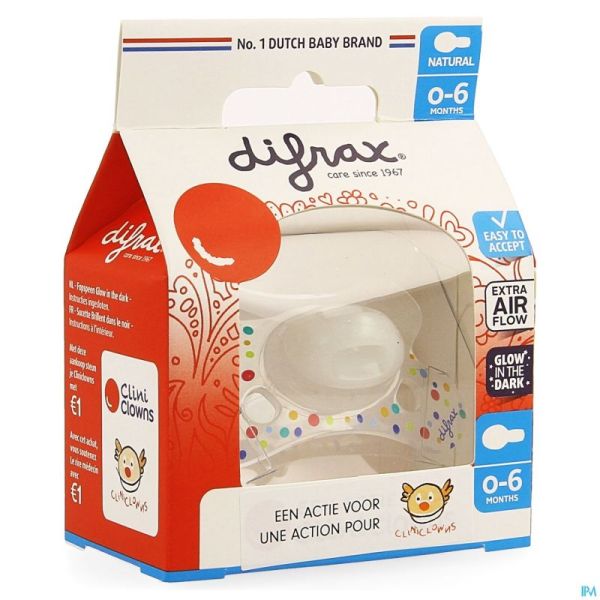Difrax Sucette Natural 0- 6m Cliniclowns